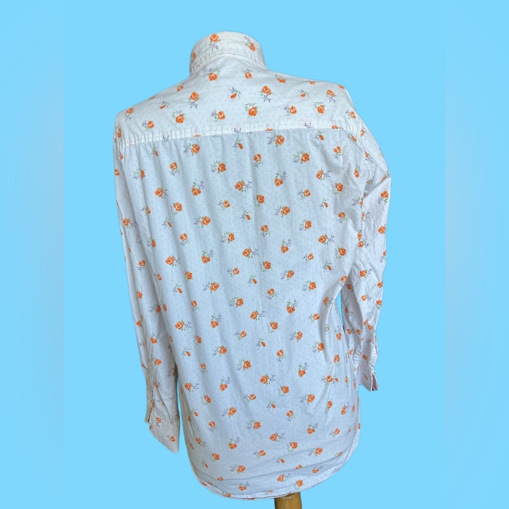 S Magic Men’s Collared Dress Shirt w/ orange floral pattern Medium (Slim) EUC - Picture 7 of 8